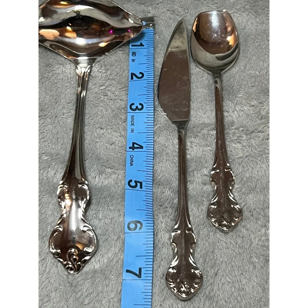 Eldan Japan Ornate Rococo Style Stainless Serving Set 3pc Vintage Made in Japan